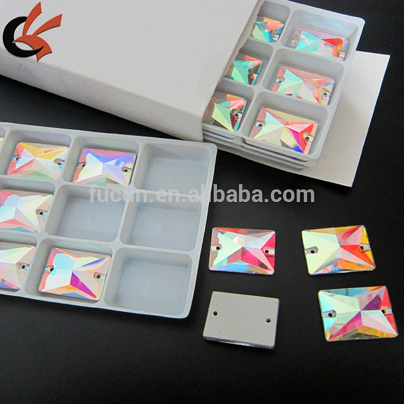 alibaba 18*25mm Rectangle Sew On Glass AB Color 2 Holes Crystal Rhinestone