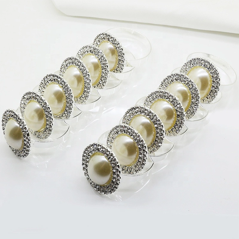 Factory Bulk Mass Production Cheap White Pearl Rhinestone Oval Napkin Ring Holder