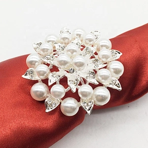 bulk wholesale pearl rhinestone flower napkin rings for wedding table decoration