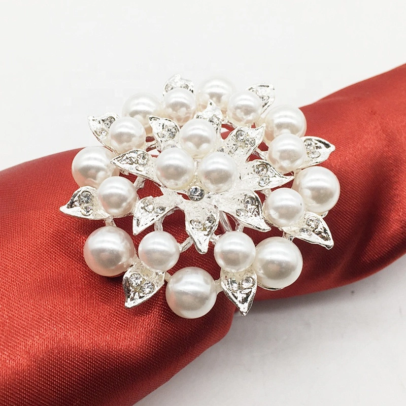 bulk wholesale pearl rhinestone flower napkin rings for wedding table decoration