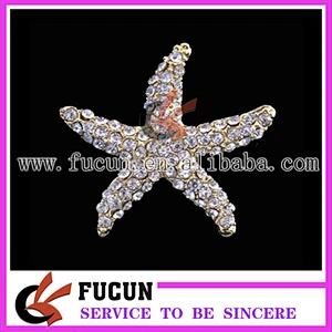 Mini plating gold clear starfish rhinestone brooch