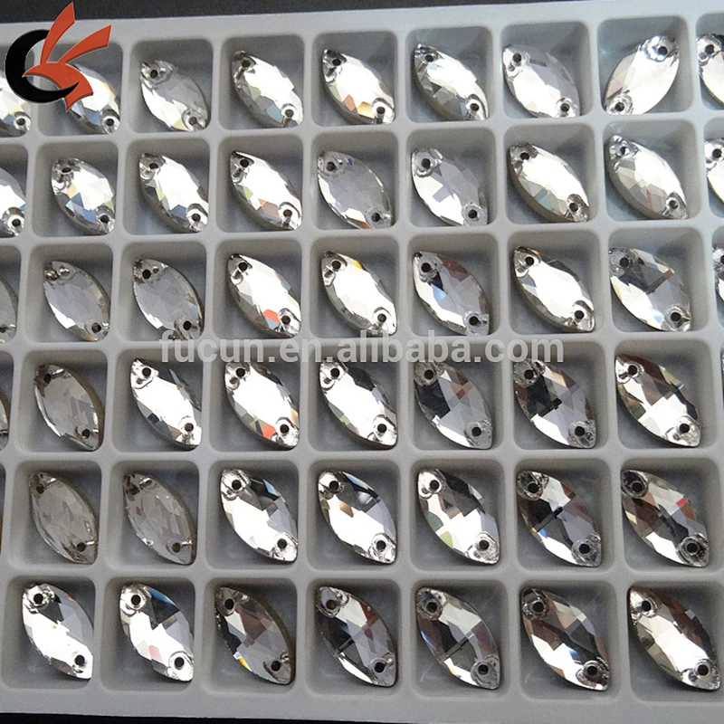 5*10mm 2 hole clear AB navette faceted flatback crystal glass sew on rhinestones