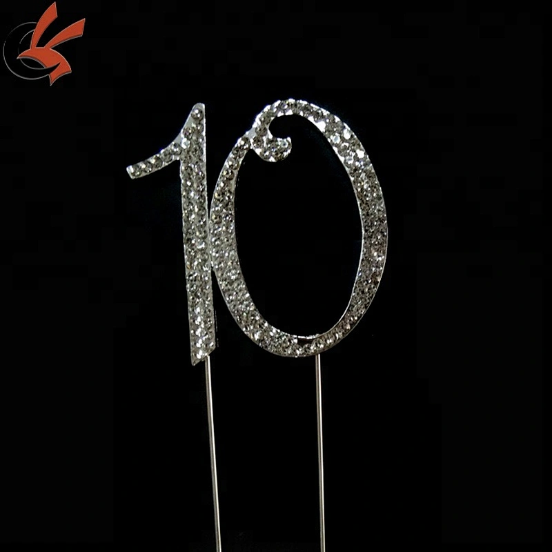 plating silver number 10 rhinestone acrylic cake decorations