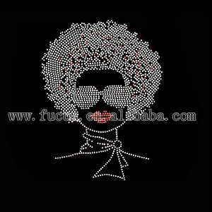 afro lady with google clear rhinestone transfer iron on