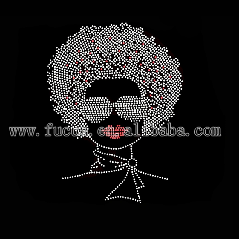 afro lady with google clear rhinestone transfer iron on