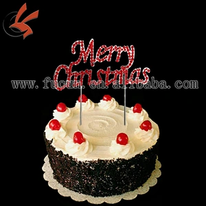 Red Rhinestone Merry Christmas Cake Topper For Christmas Decoration