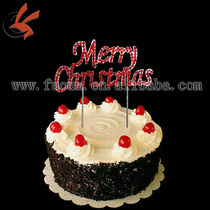Red Rhinestone Merry Christmas Cake Topper For Christmas Decoration