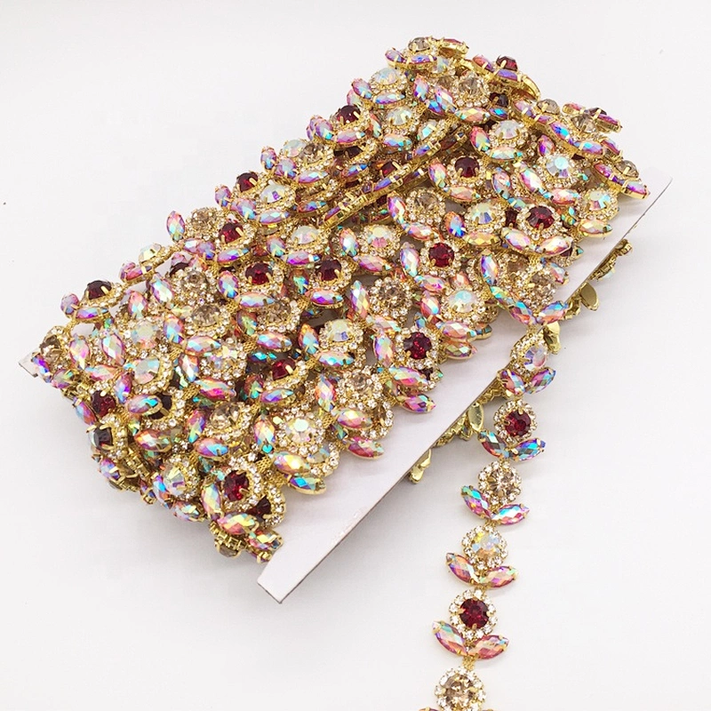 Carnival Dress Decorative Gold Resin Chains Necklaces Type AB Rhinestone Main Stone Trims