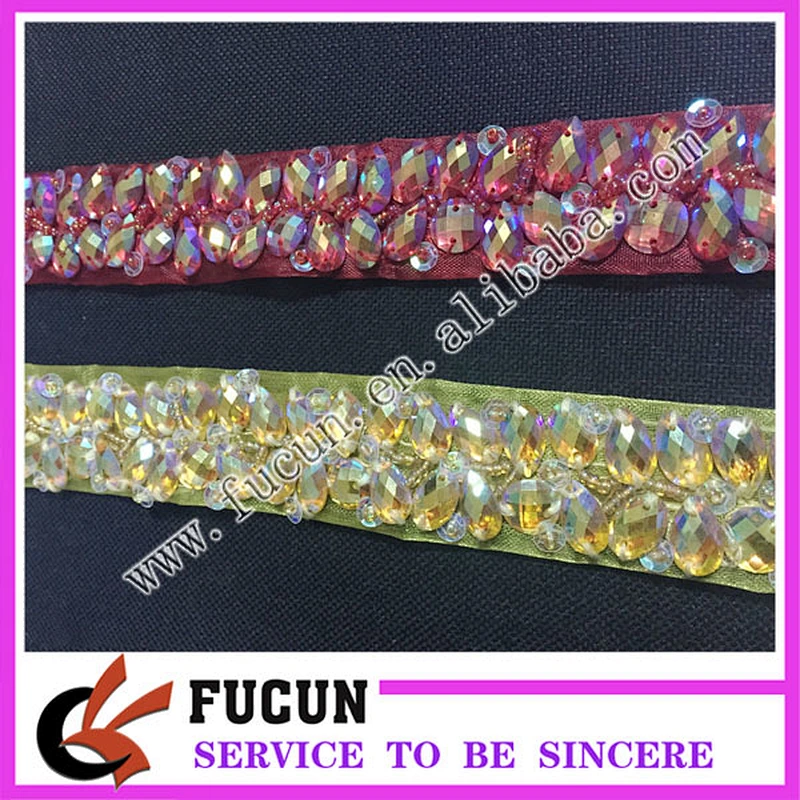 2017 Newly Design Fabric Resin Stone Lace Decorative Rhinestone Fabric Bridal Trimming Chain