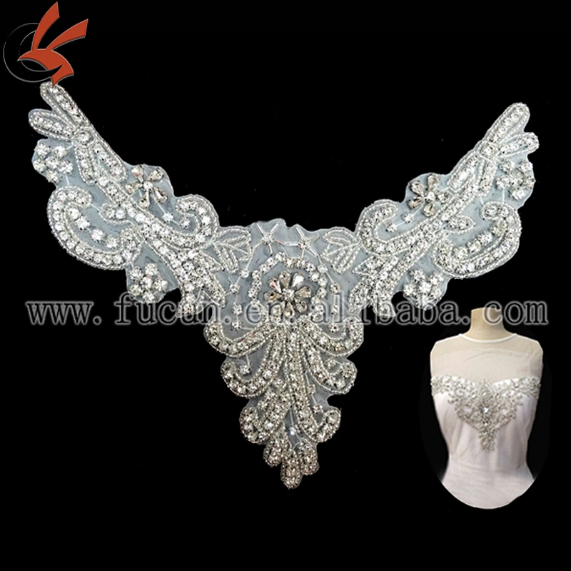wholesale sparkling neck rhinestone applique for wedding dress