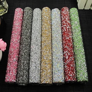 Wholesale hot fix rhinestone mesh rolls crystal stone adhesive strass rhinestone sheet for clothing bag shoes