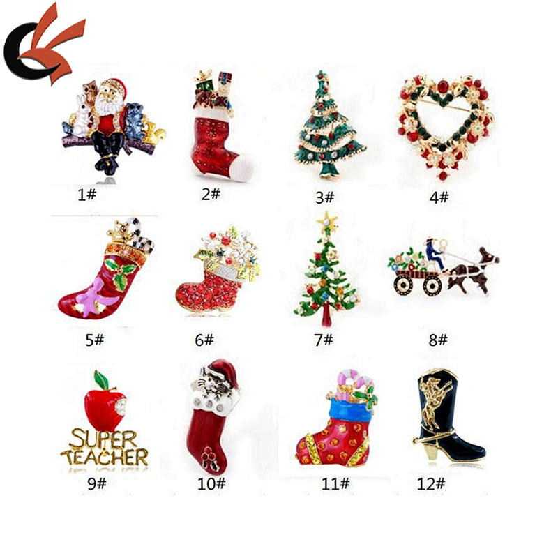 China Wholesale Christmas colorful wreath rhinestone brooch for Christmas decoration