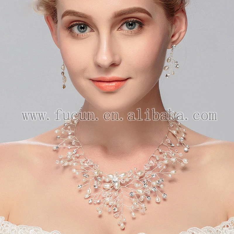 2017 wholesale Faux pearl rhinestone bridal jewelry set
