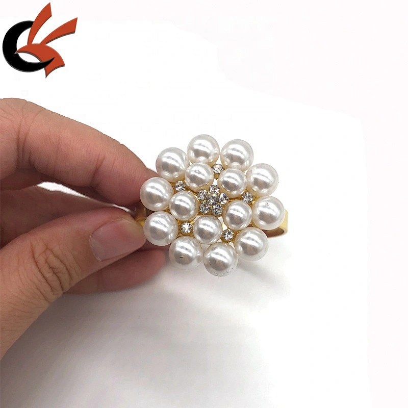 Crystal Metal gold Pearl rhinestone napkin rings for wedding table decoration