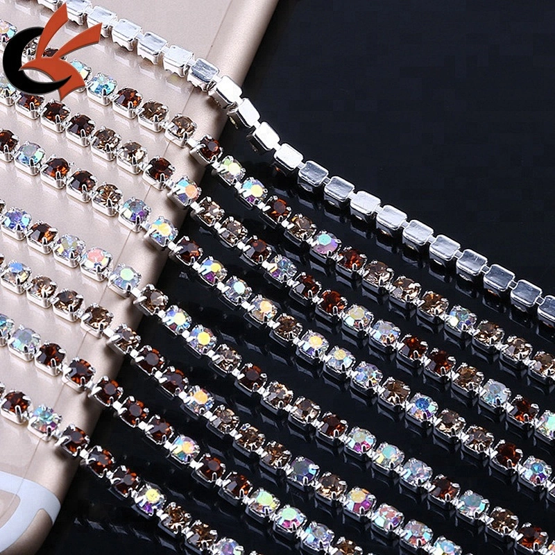 colorful rhinestone chain roll crystal rhinestone cup chain trimming