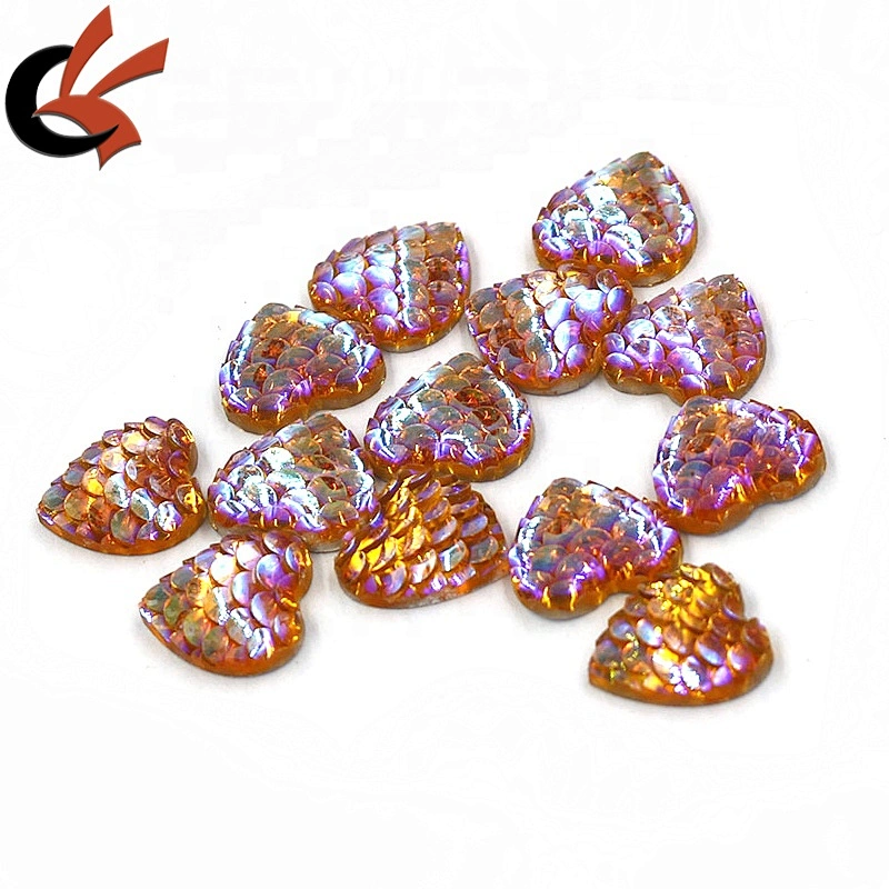 14mm clear AB crystal fish scales heart shape resin rhinestones for decoration