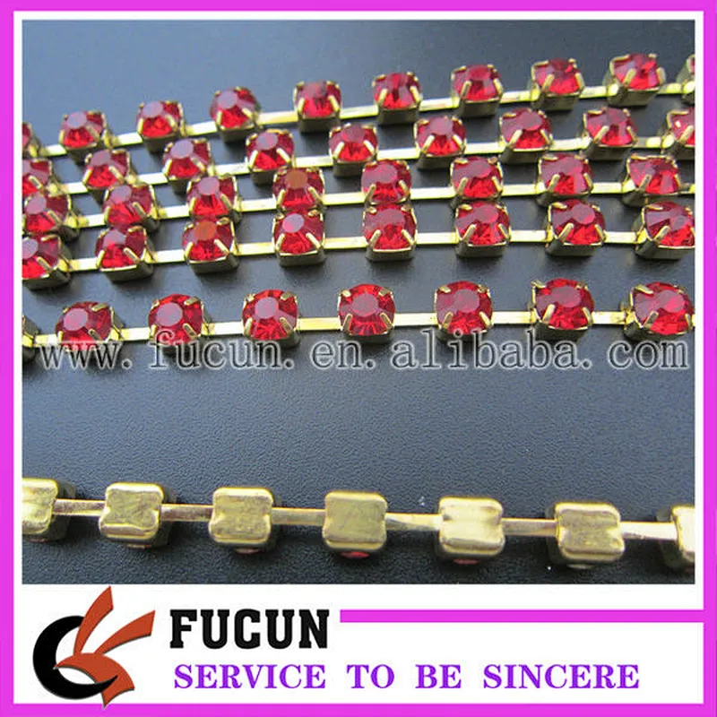 plating gold red rhinestone cup chain for decoration