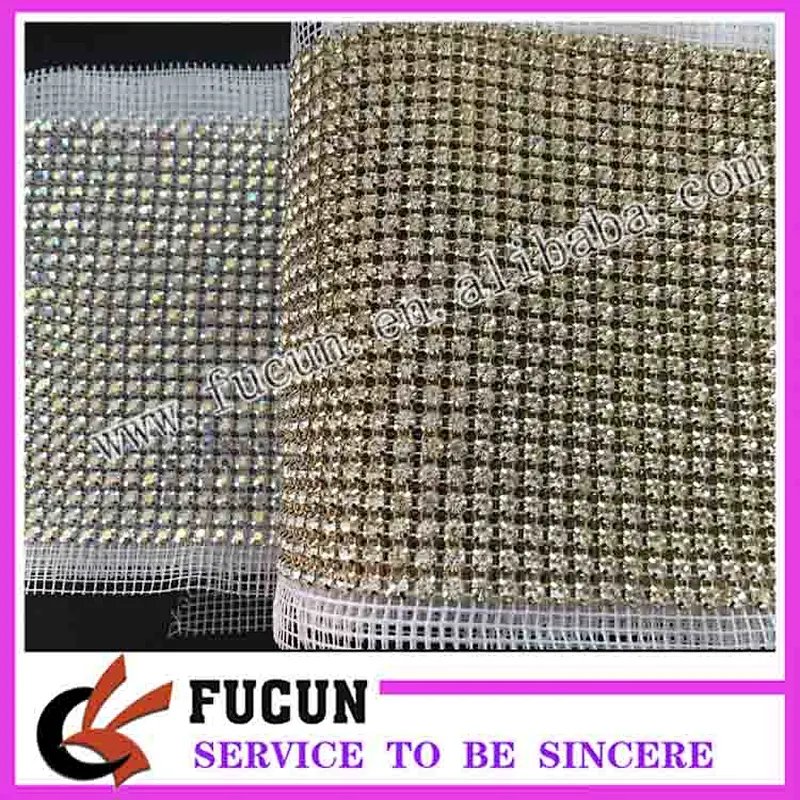 Factory price high quality silver gold backing 24 rows with clear crystal rhinestone trimming mesh for sewing wedding