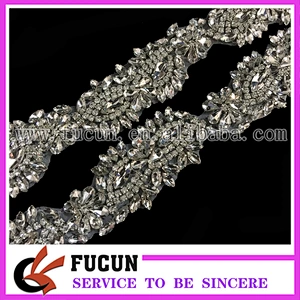 Wedding Bridal Sash Beaded Rhinestone Applique