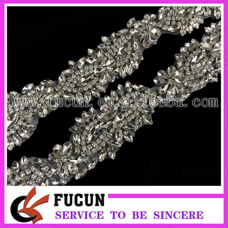 Wedding Bridal Sash Beaded Rhinestone Applique
