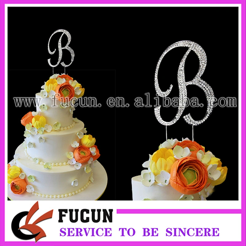 wholesale Bling crystal rhinestone silver wedding letter initial monogram cake topper-5