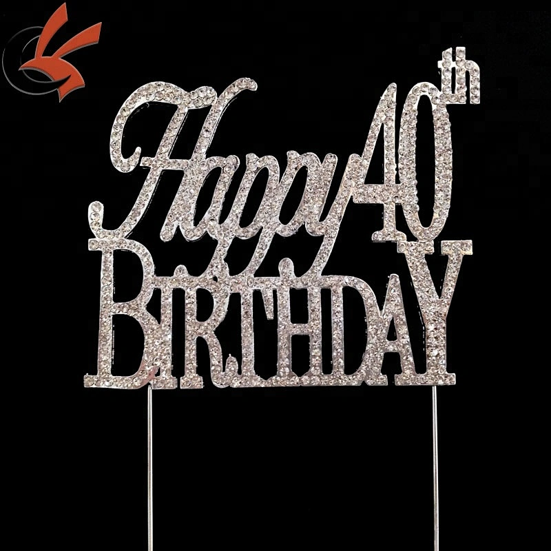 Party Cake Decoration Silver Rhinestone Happy Birthday 40th Cake Topper