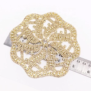 Guangzhou factory price sewing rhinestone fashion welding gold patch crystal applique