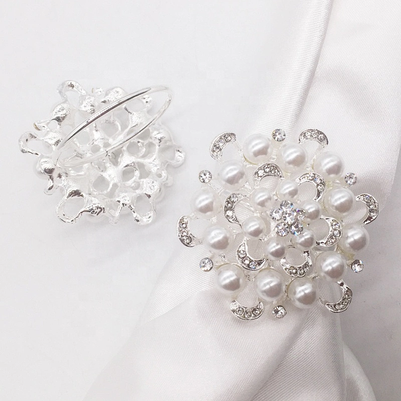Cheap White Pearl Rhinestone Napkin Ring For Tablewares Decorations