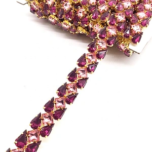 2020 New Design Mix Colour Purple Acrylic Rhinestone Lace Fabric Trim for Sewing Clothes