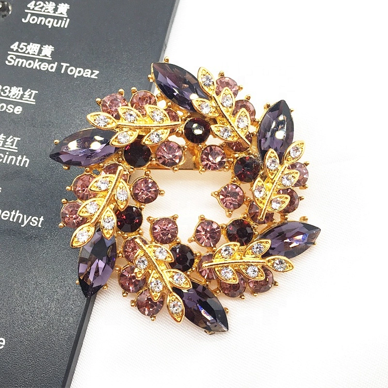 Elegant Crystal antique brass colorb amethyst metal brooch bar pin