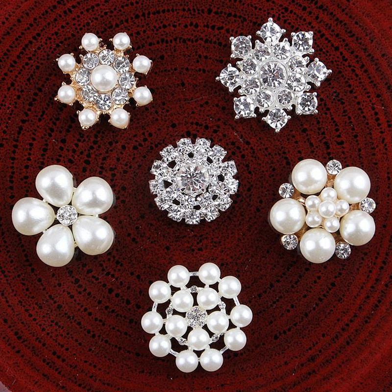 Custom various shapes pearl crystal rhinestone button flower rhinestone button Guangzhou Factory Wholesale