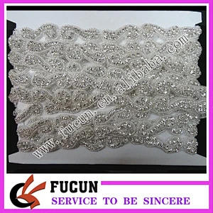 Delicate Bridal Crystal Applique wedding cake decoration rhinestone trims Chevron Rhinestone Beaded Bridal Sash Belt Trim