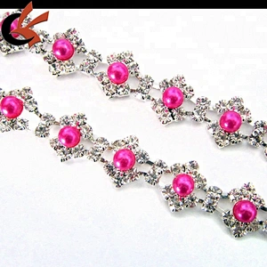 New style Hot PInk color Pearl and rhinestone trimmings