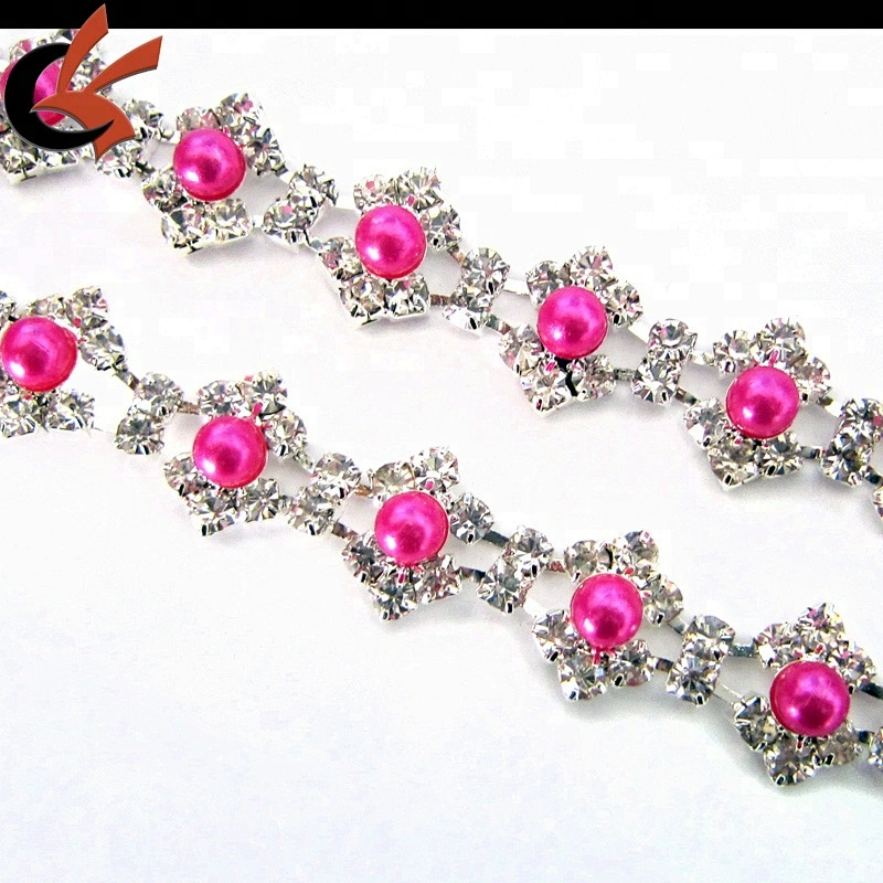 New style Hot PInk color Pearl and rhinestone trimmings
