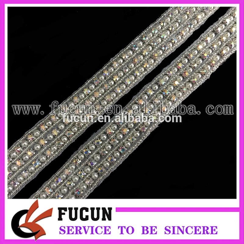 Beaded Lace Applique Bridal Wedding Dress Embroidery Trim