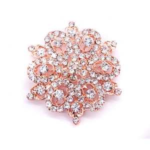 Big Rose Gold Crystal Rhinestone Flower Brooch Pin