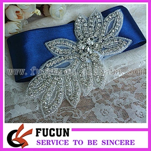 Beaded Rhinestone Crystal Wedding Dress Sash Hair DIY Applique Motif