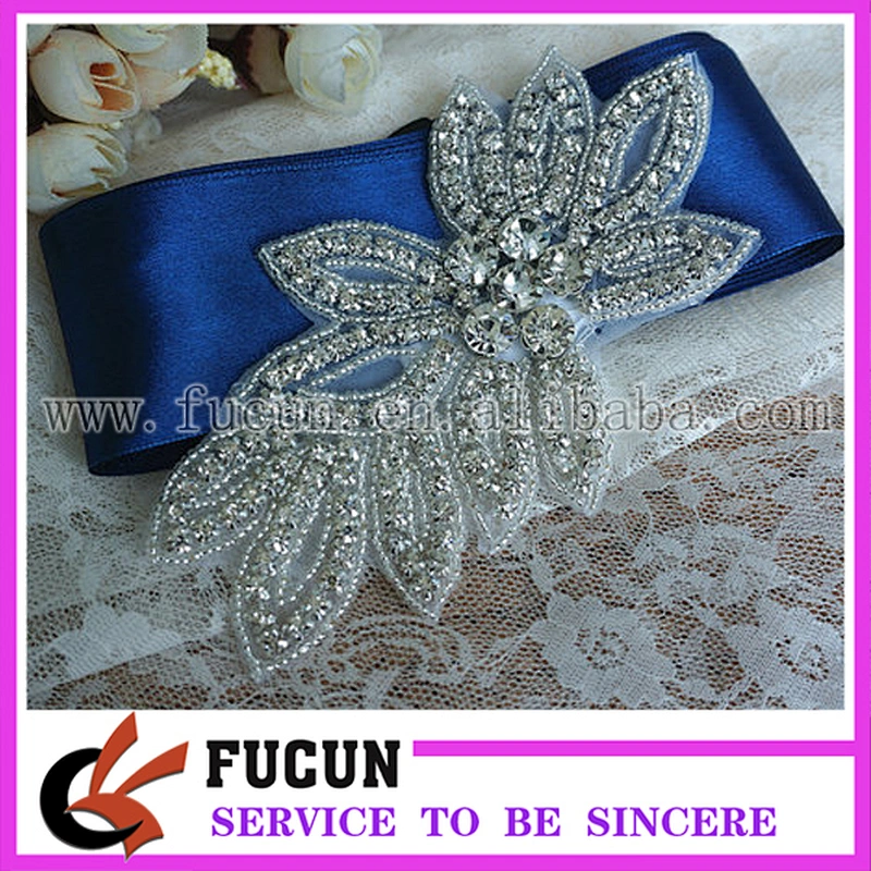 Beaded Rhinestone Crystal Wedding Dress Sash Hair DIY Applique Motif