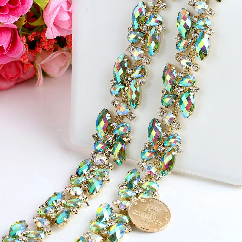 High Quality manufacturer decorative Rhinestone trimming Bridal Dress Applique Chain