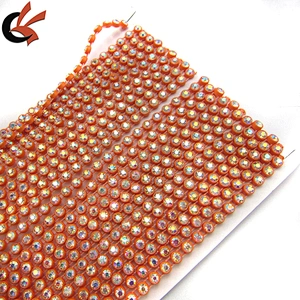AB clear Rhinestone Trimming Sew on with red Plastic cup base