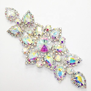 charming clear sew-on rhinestone ab lady bridal low-necked wedding dress appliques