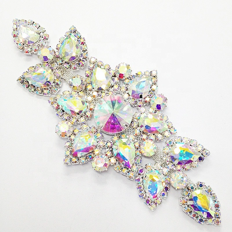 charming clear sew-on rhinestone ab lady bridal low-necked wedding dress appliques