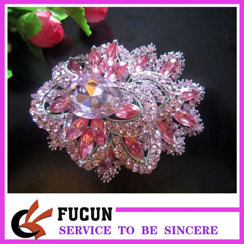 pink rhinestone ribbon bridal brooch