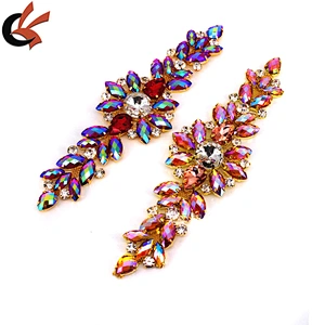 18.2*5.5CM AB Resin rhinestone applique Gold Base wedding Dress Belt Applique