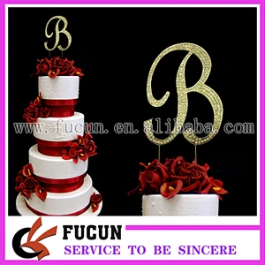 sparkly gold bling rhinestone letter R cake topper