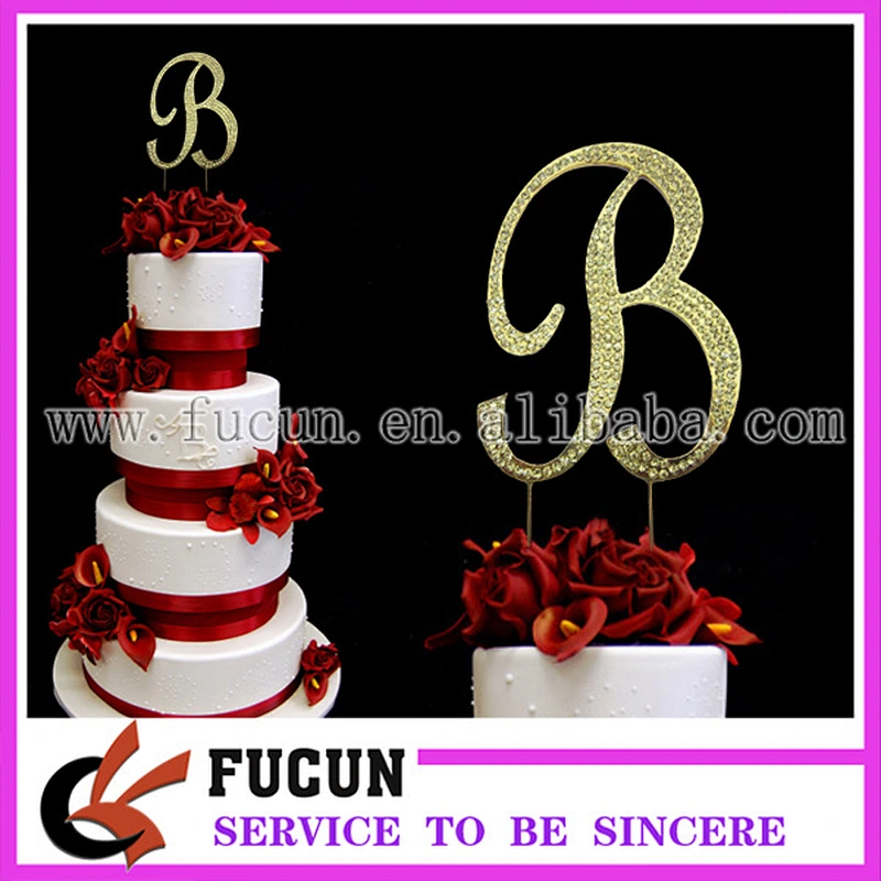 sparkly gold bling rhinestone letter R cake topper