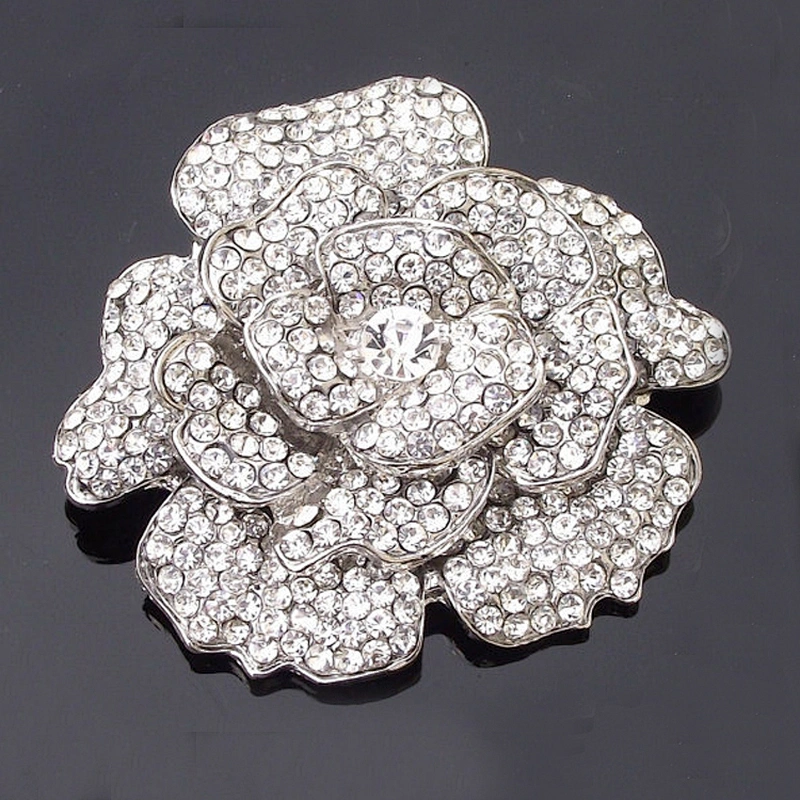 Top Quality Diamante Flower Bouquet Jewelry Crystal Silver Decorative Brooches