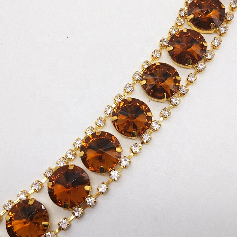 purple acrylic clear rhinestone plating gold Wedding Cake Rhinestone Trim