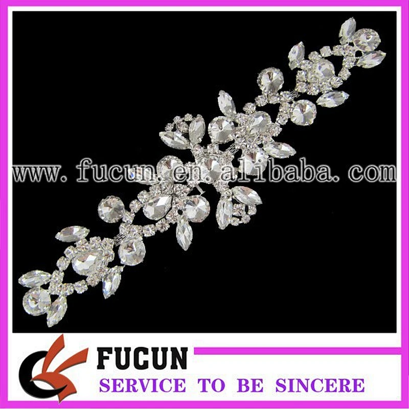 Hot Sale Silver Plated Clear Glass Rhinestone Flower Applique Sewing Craft