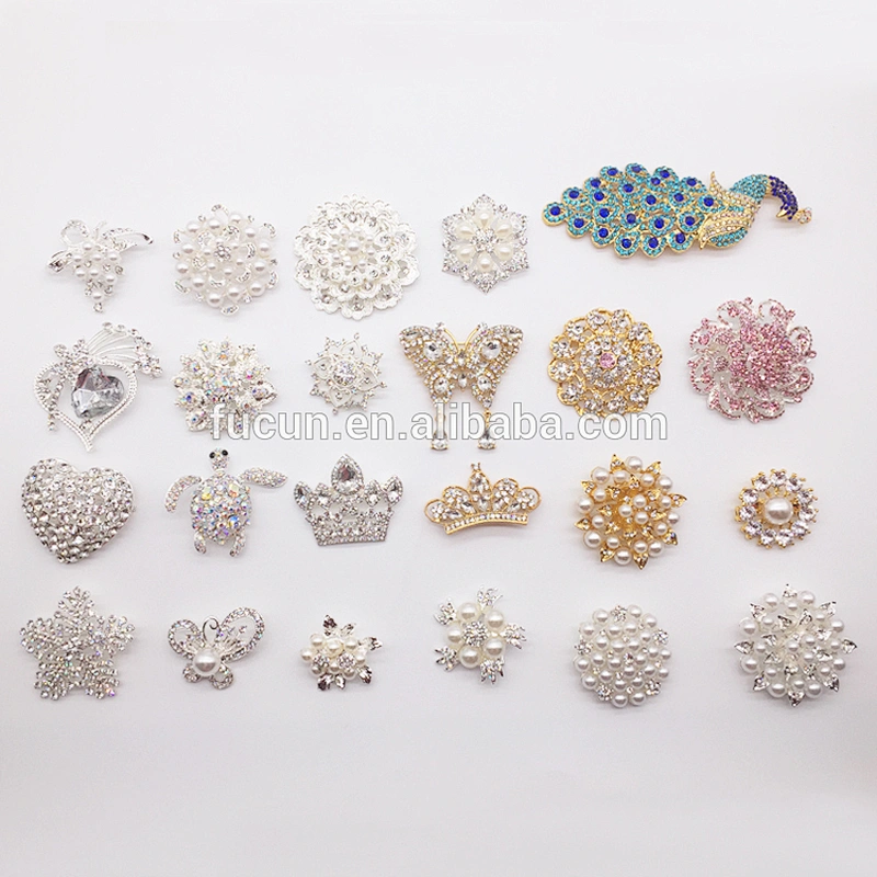 2019 New Fashion Clear Silver Plating flat back heart shape rhinestone brooch wholesale